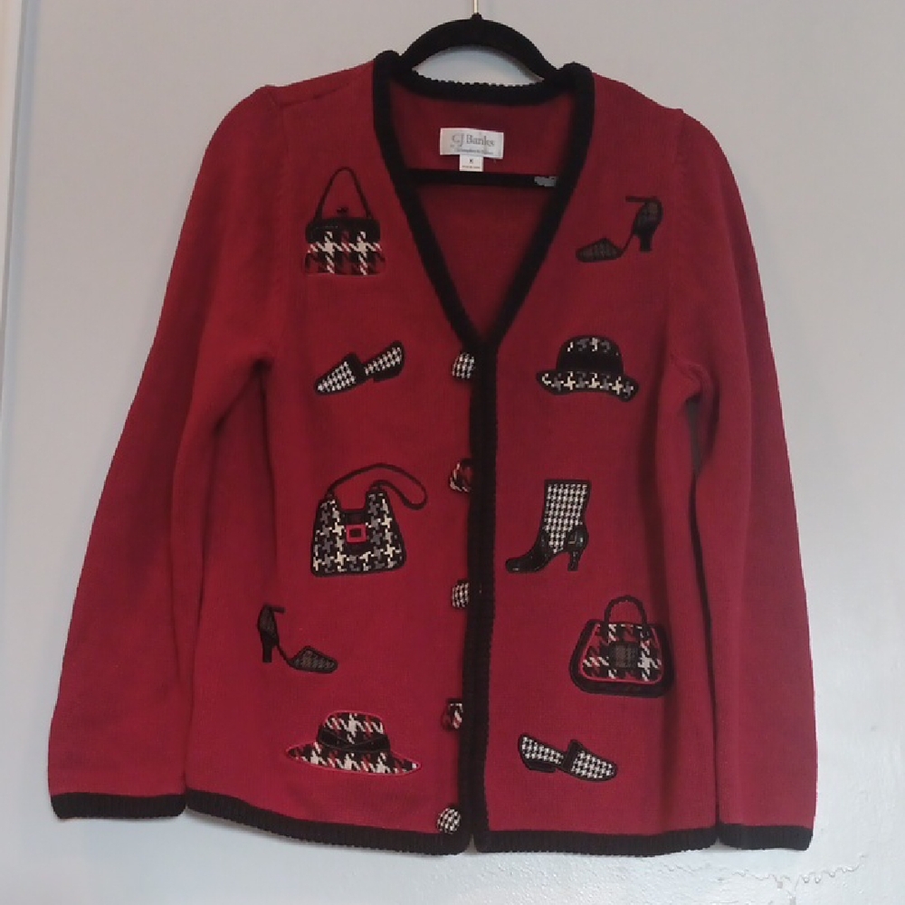 CJ Banks Red Cardigan with Black Accents. #2216B